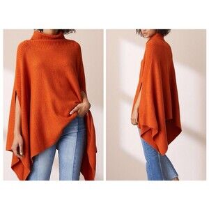 Lou & Grey Après Sweater Poncho Cape OS Orange Ripe Papaya Cozy Soft Knit NEW